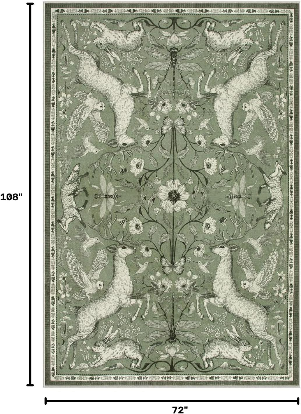 Dorval 6X9 Washable Deer Rug, Boho Woodland Nature Area Rug, Non Slip Low Pile S