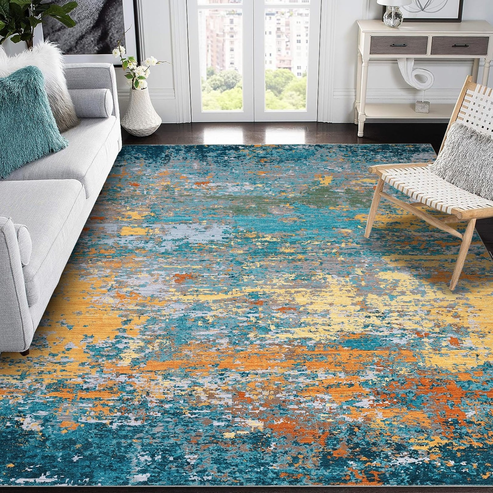 Modern Abstract Washable Runner Rug Non Slip Hallway Kitchen Entryway Bedroom