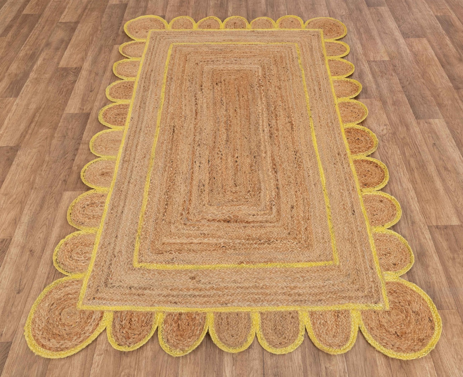 jute rug scallop design rustic look living room carpet area rug beige + yellow