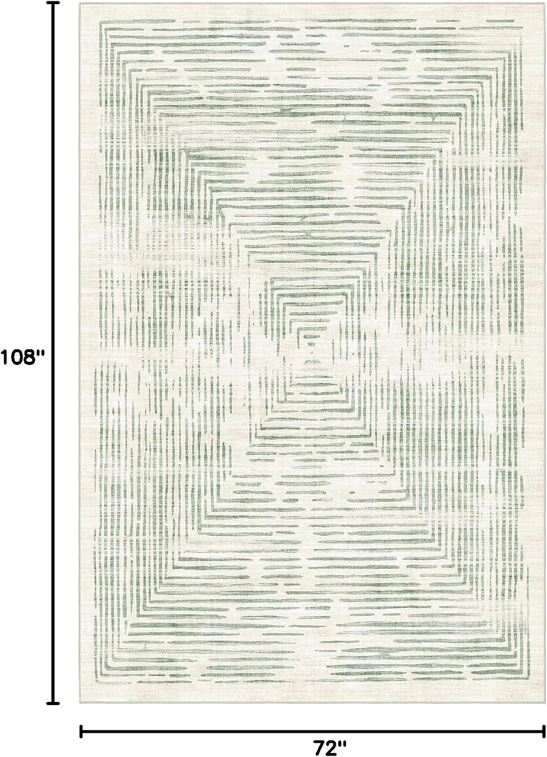 6X9 Area Rugs for Bedroom, Soft Washable Sage Green Lines Borderd Modern Abstrac