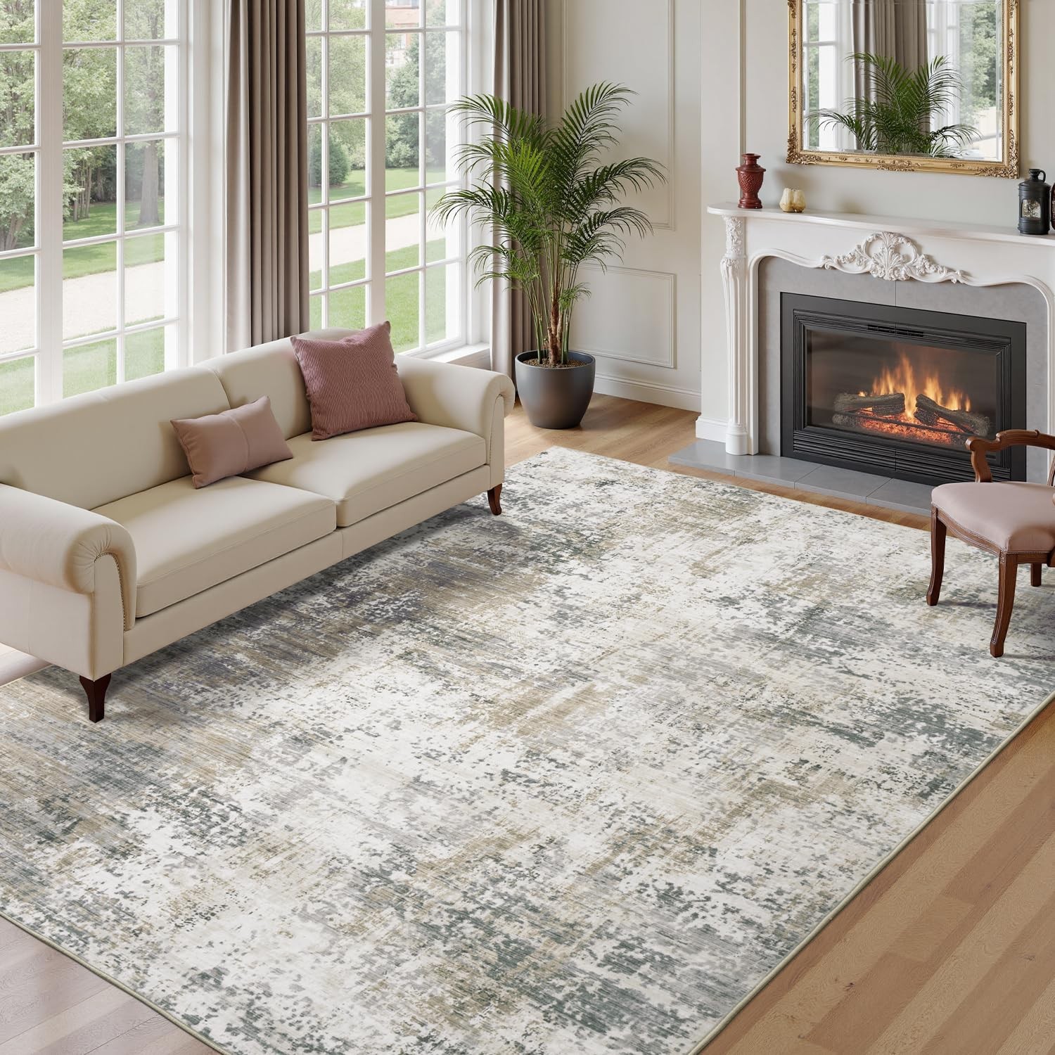 8×10 Area Rugs for Living Room, Abstract Neutral Large Washable Rug, Modern S…