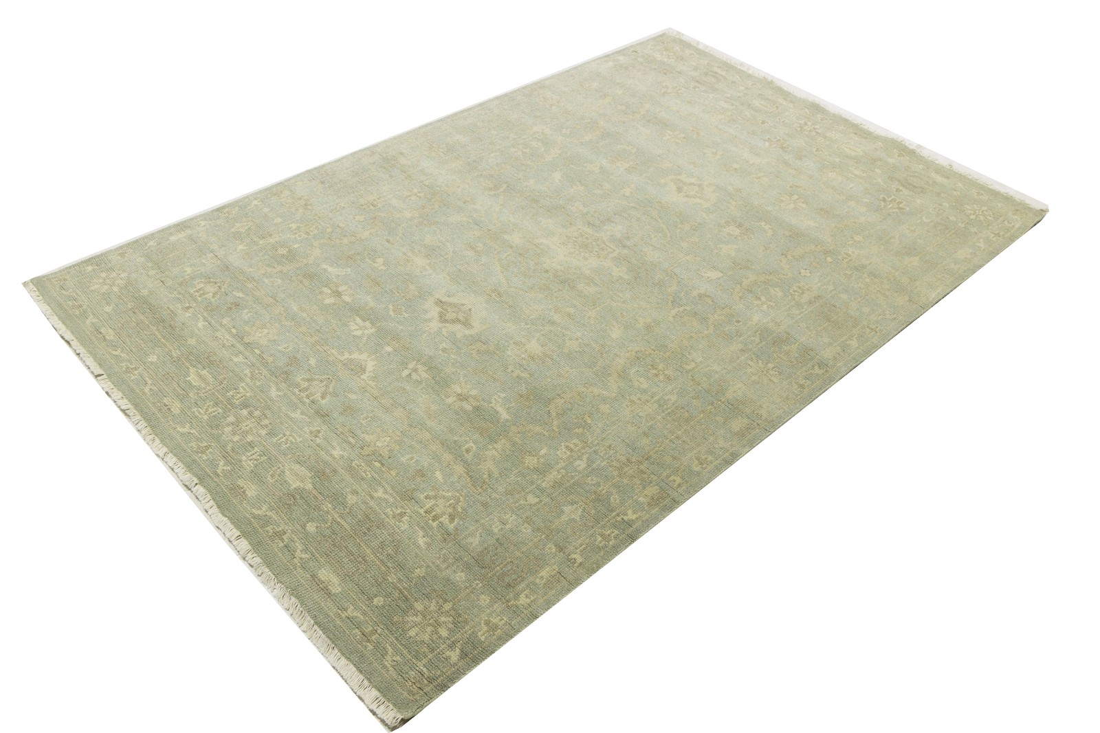 Handmade Muted Aqua Green Floral Oriental Rug Living Room Decor Carpet 6X9 ft