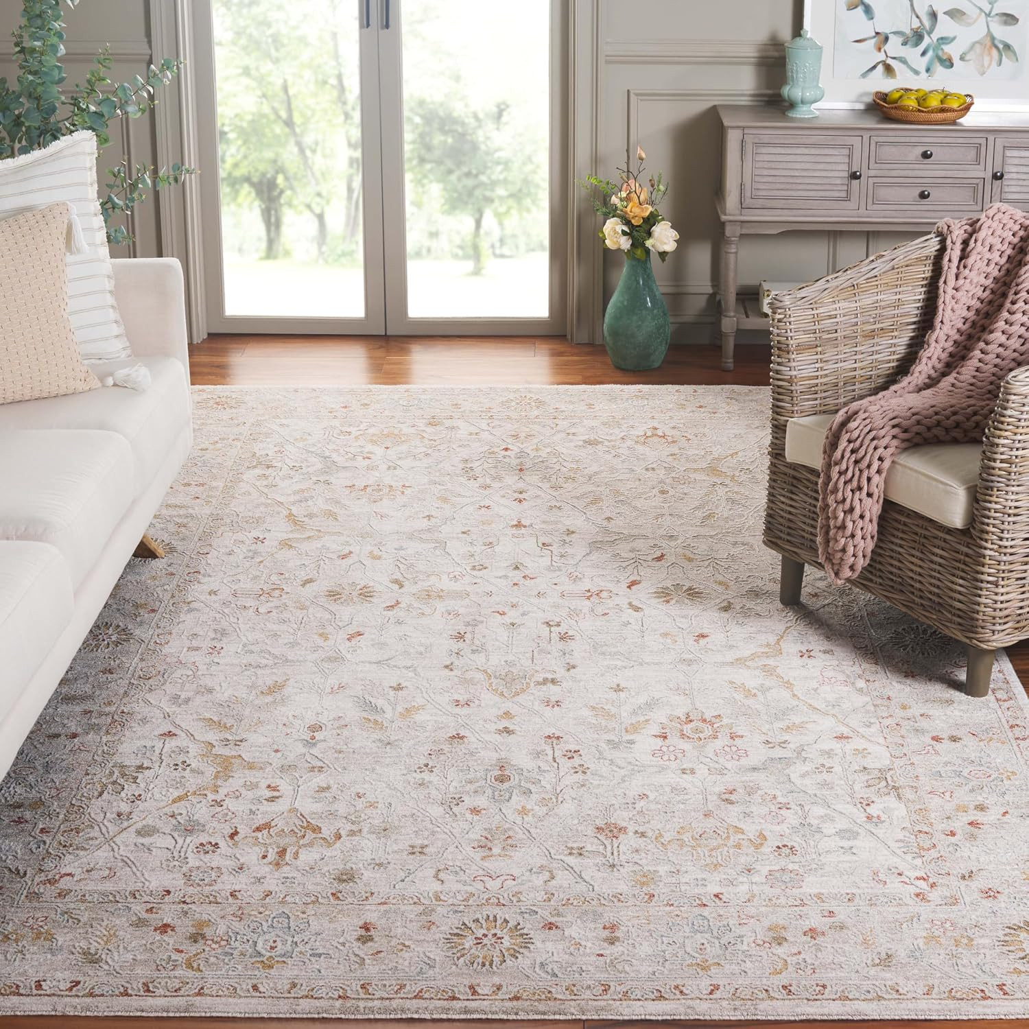 SAFAVIEH Culture Collection Area Rug – 9′ X 12′, Ivory & Blue Rust, Traditional