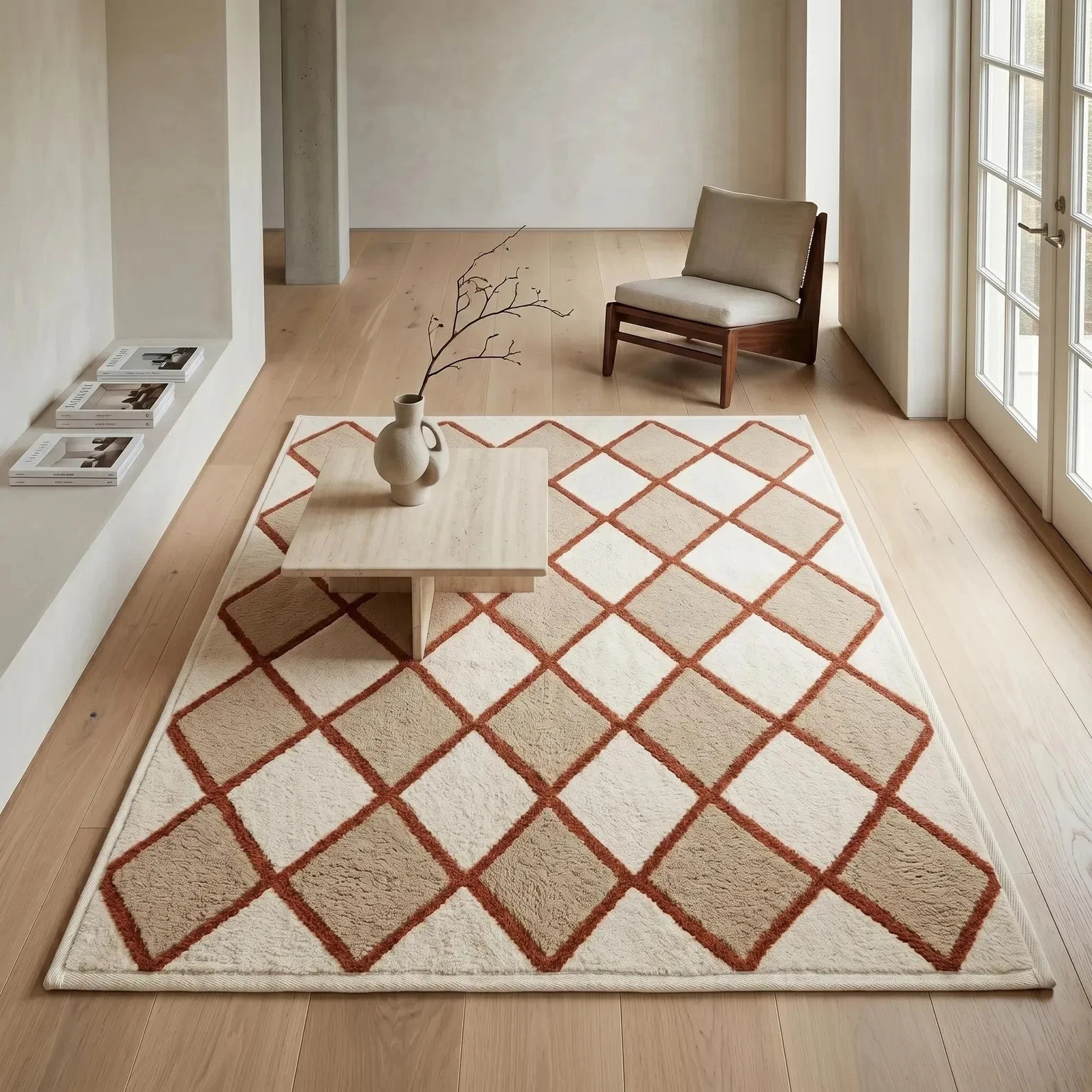 Handmade Moroccan NZ Wool Diamond Grid Rug – Geometric Lattice Pattern