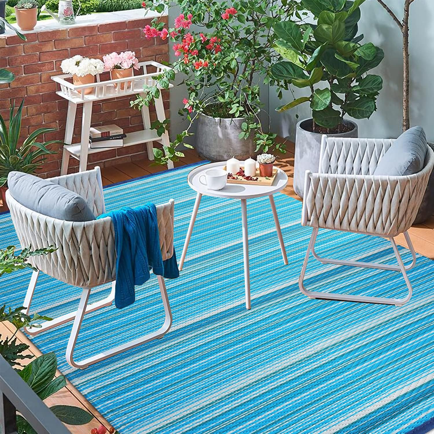 Reversible Outdoor/Indoor Plastic Rug Plastic Straw Rug Waterproof Portable Mat,