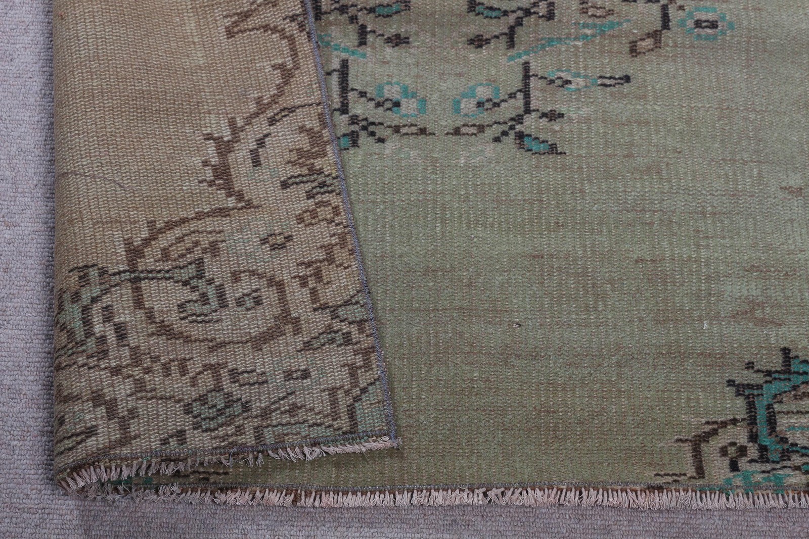 Turkish Rug, Area 4,3×8,2 ft Vintage Rug, Green Blue Southwestern Wool Rug