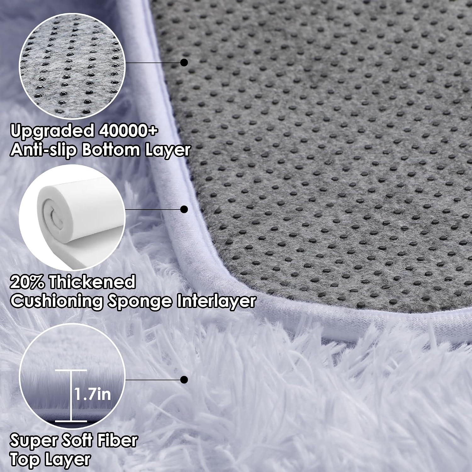 White Runner Rugs for Bedroom Living Room, Luxury Bedside Fluffy Area