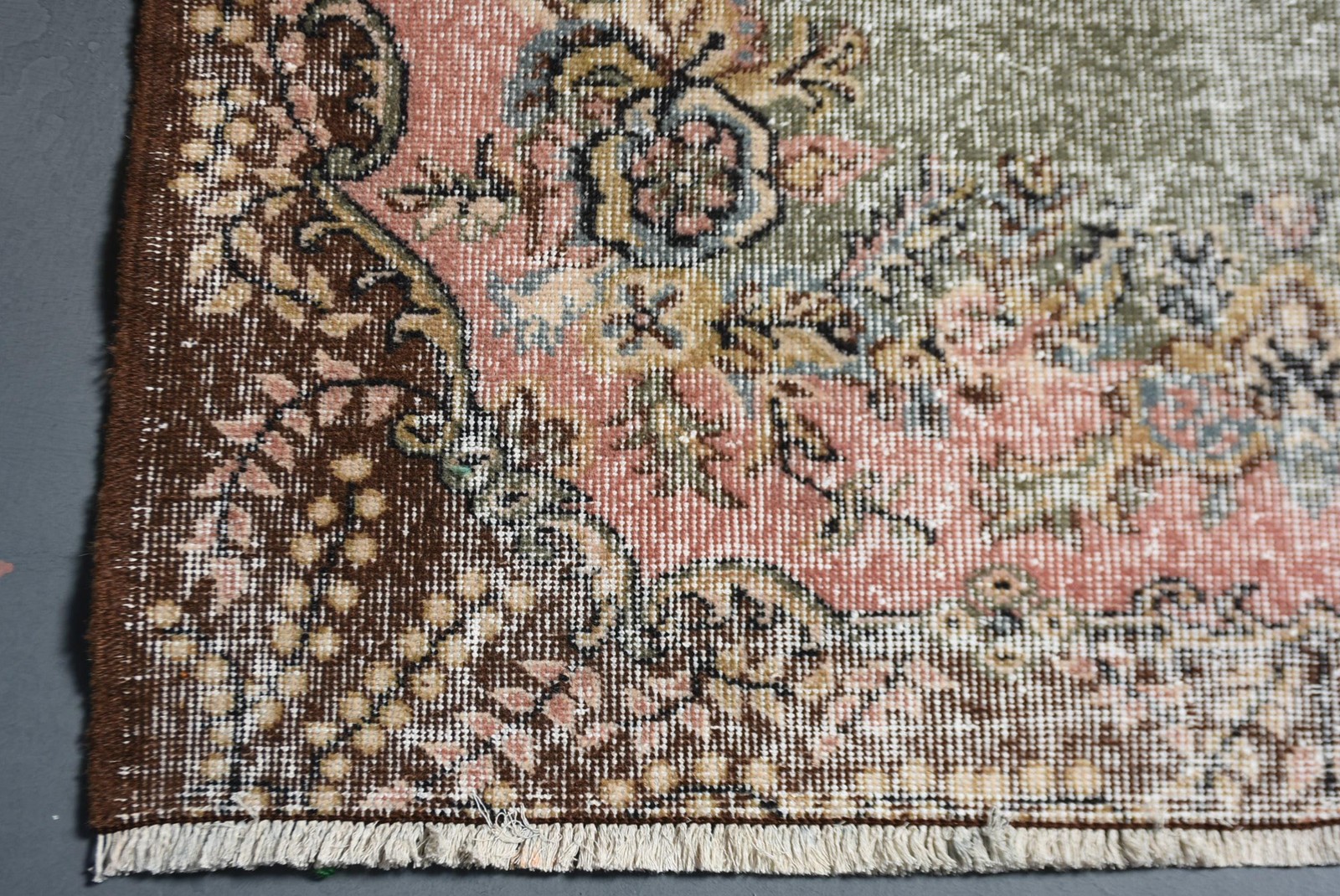 Vintage Rug, Area 3,9×6,9 ft Turkish Rug, Brown Camouflage Wool Rug