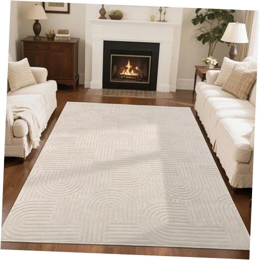 Soft Cozy Fluffy Arch Pattern High-Low Pile Textured Area Rug 5’3″x7’3″ Non