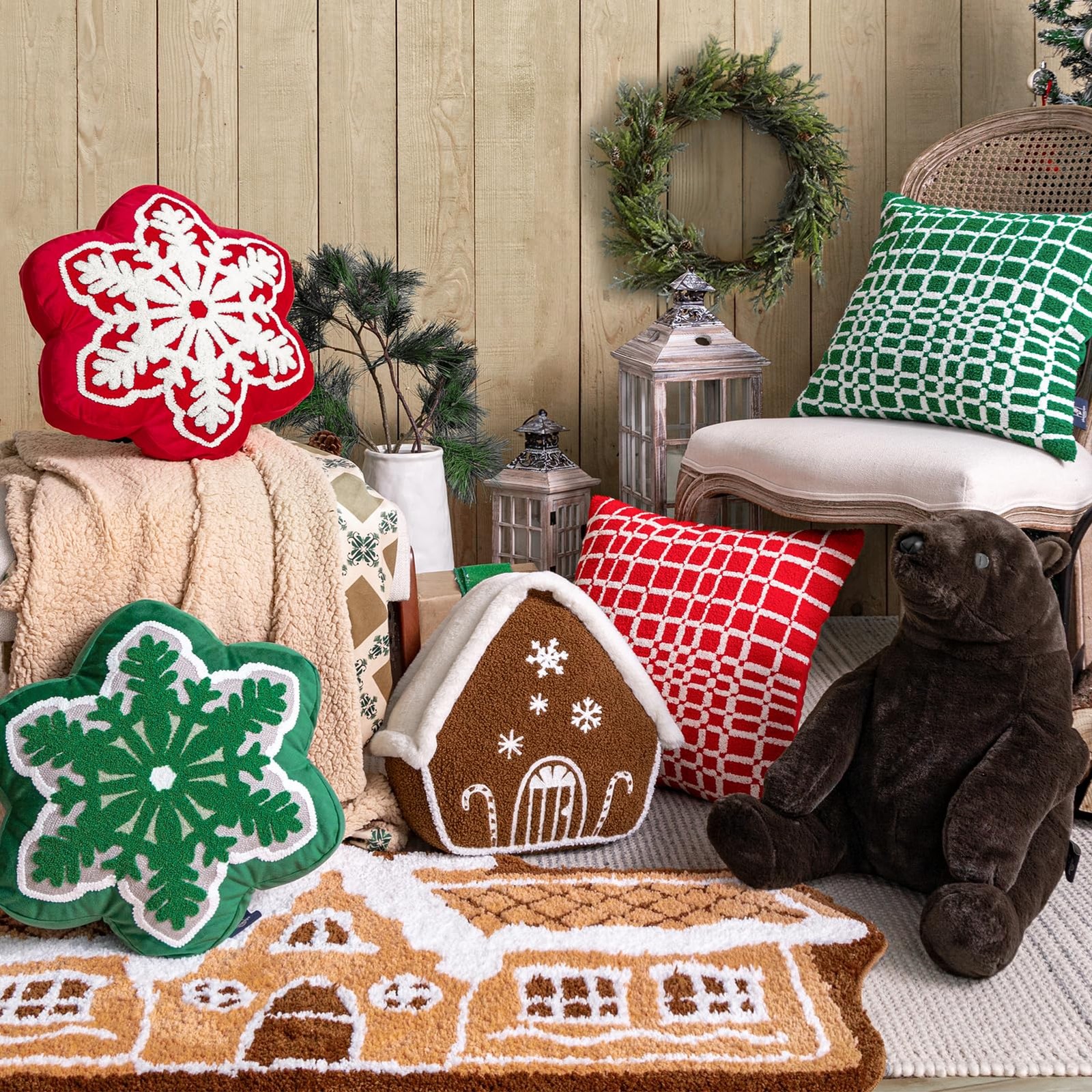 Christmas Rug, Gingerbread House Shaped Area Rug, Non-Slip Ultra Soft Microfi…