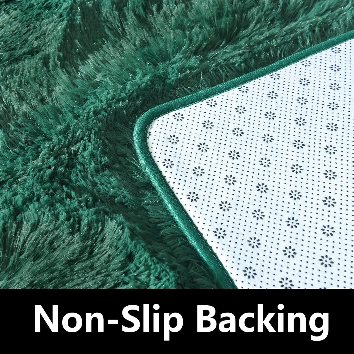 Fluffy Rug Stain Resistant 6' x 4' (Rectangular), Blackish Green