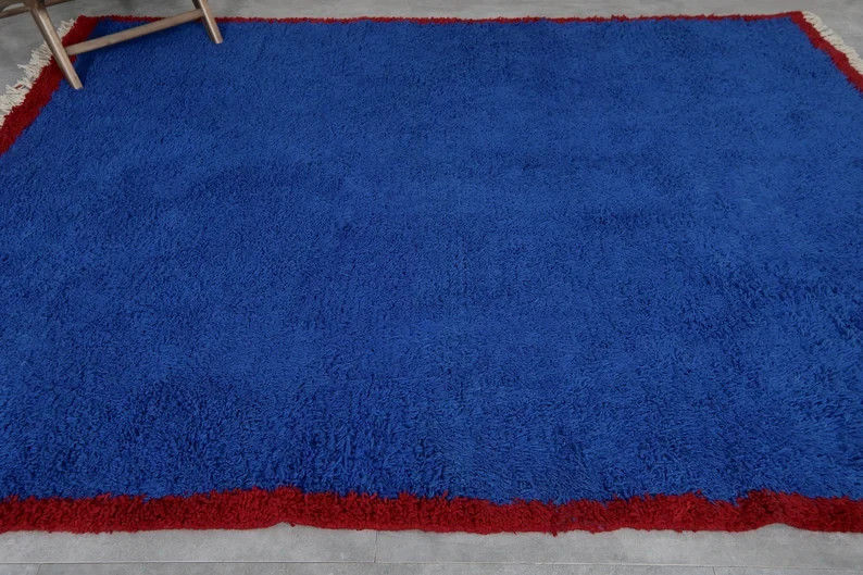 Hand Knotted Moroccan Blue Wool Rug – Custom Beni Ourain Style