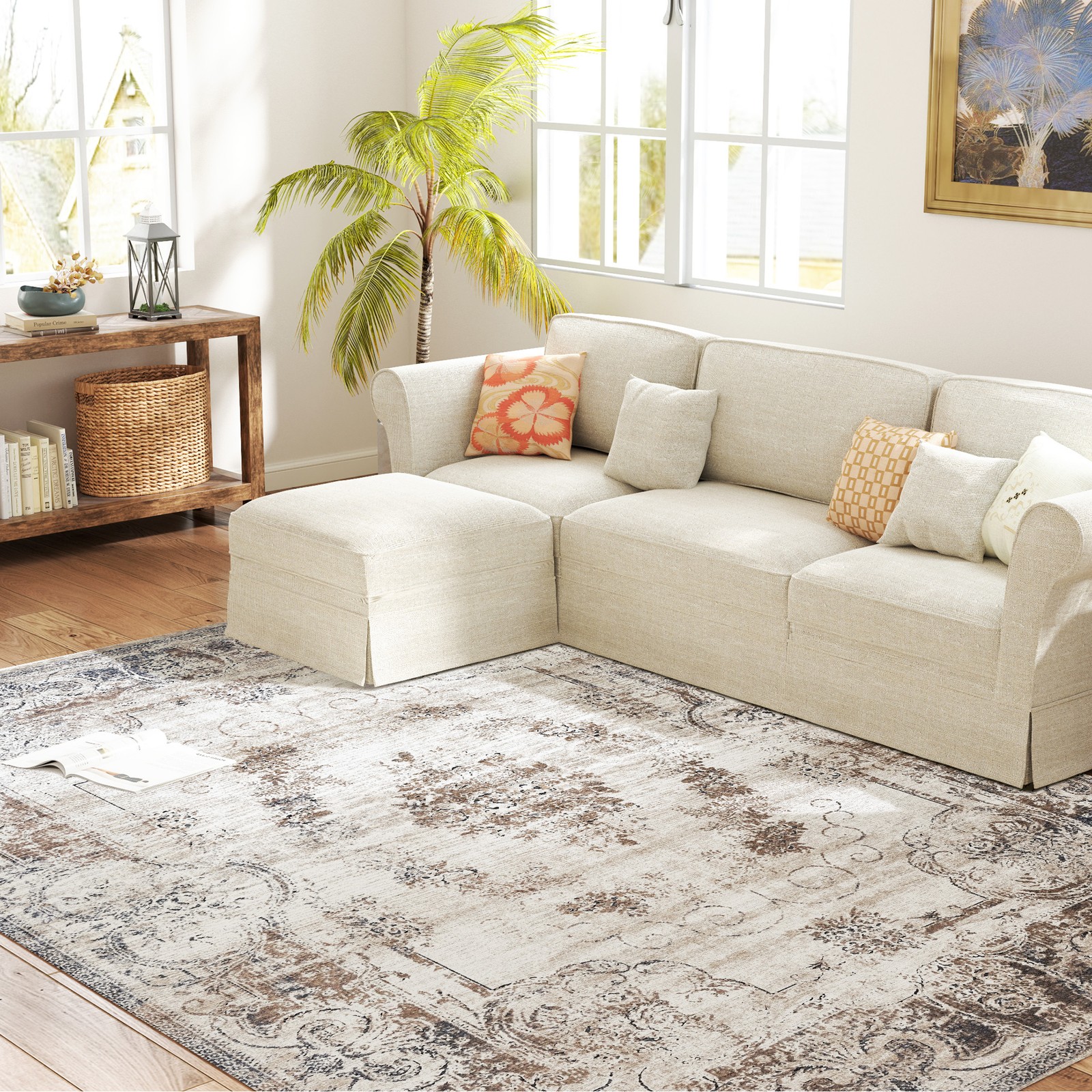 HOMCOM 6×9 Area Rug, Boho Living Room Carpet, Machine Washable, Brown