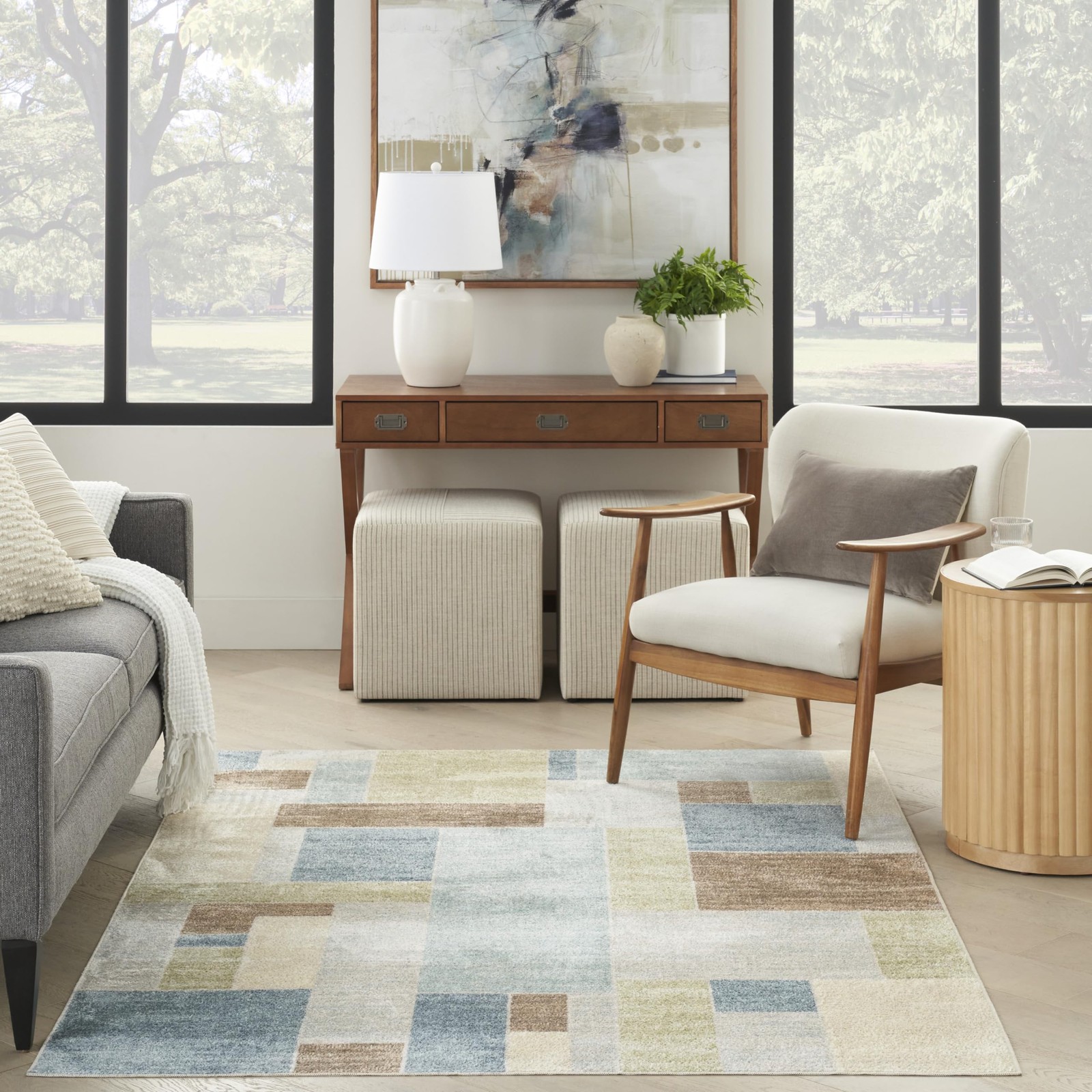 Nourison Home Astra Machine Washable Blue Green Multi 4 X 6 Area Rug –