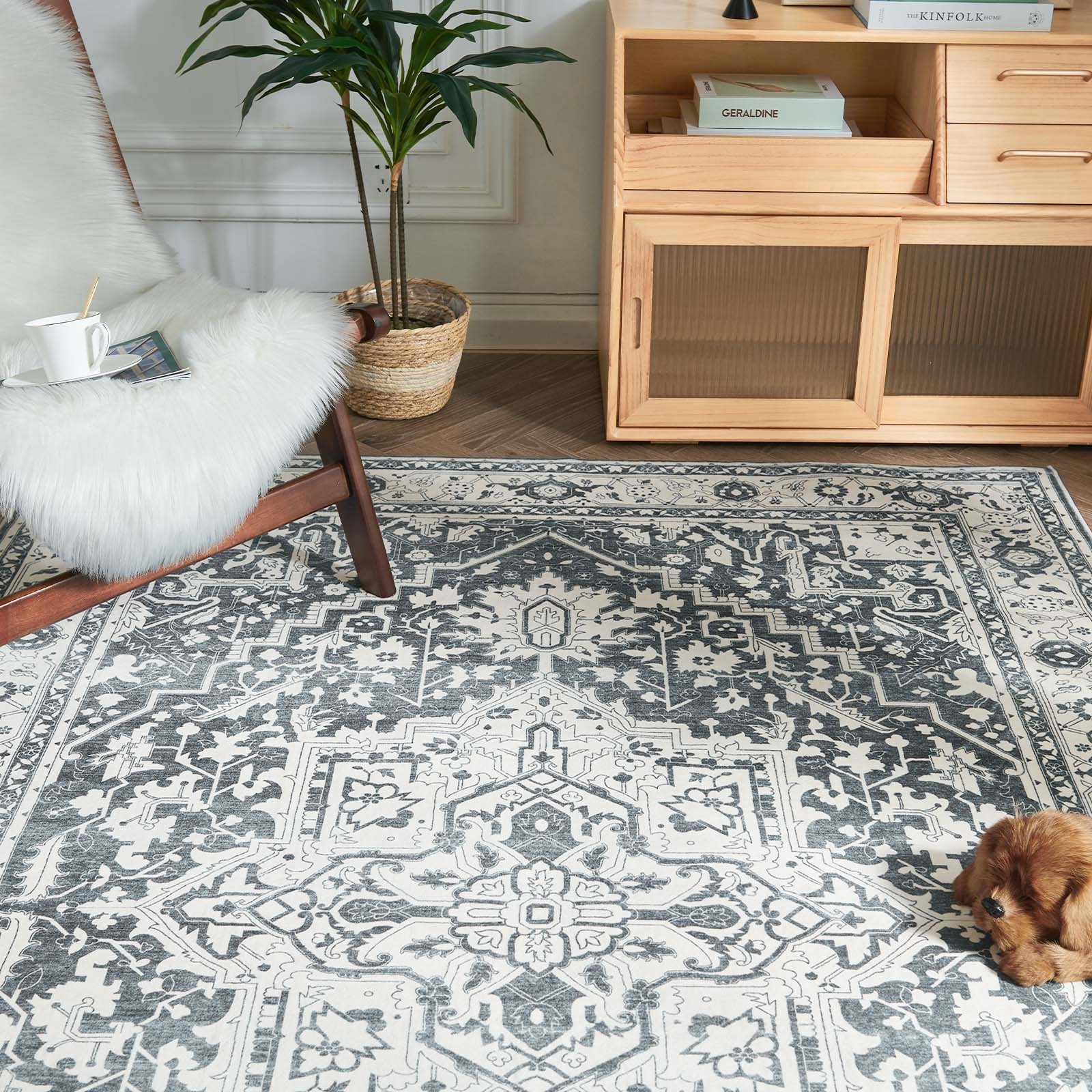 5×7 ft Area Rug Medallion Floral Washable Rug Non Slip Vintage Soft Carpet