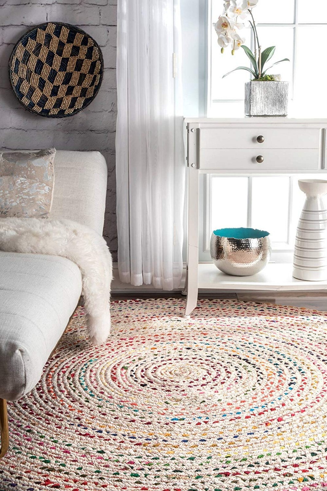 Rug 100% Cotton Round Reversible Braided Carpet Home Decor Rustic Look Area Rug