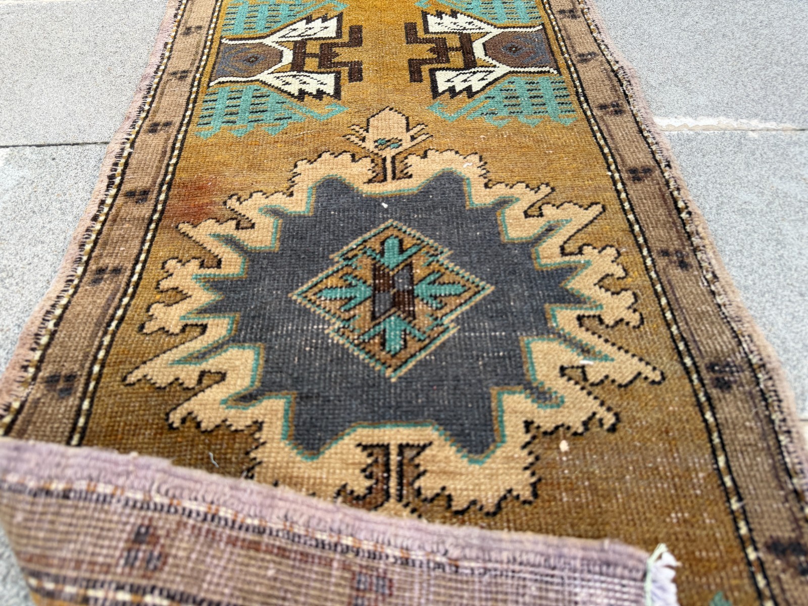 Vintage Turkish Rug 1.7×3.6 ft Tobacco Brown Charcoal Boho Accent Rug