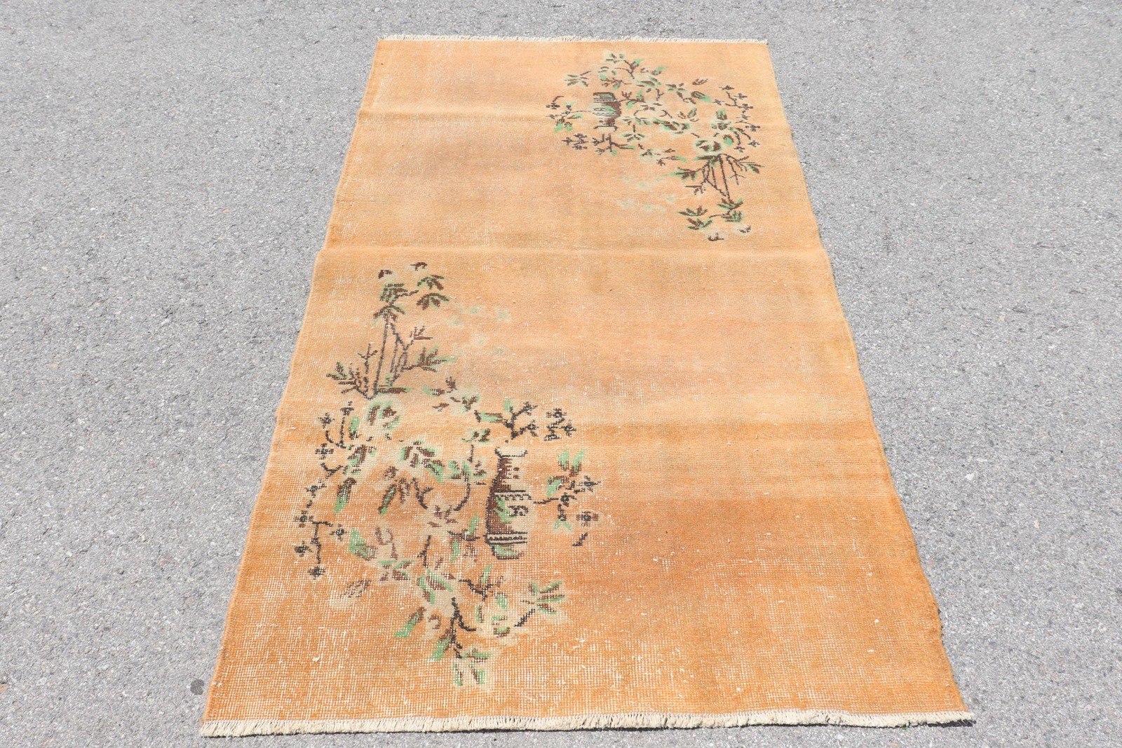3,7×6,5 ft Area Vintage Turkish Rug, Brown Ikat Wool Rug