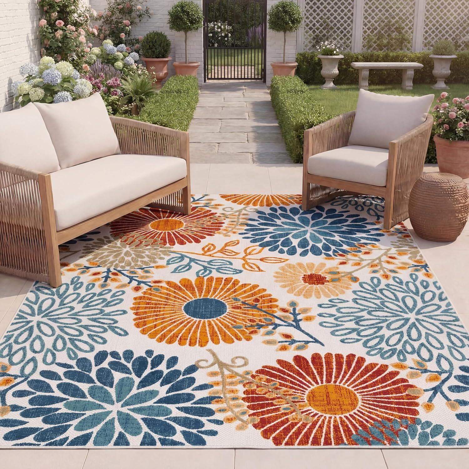 SAFAVIEH Washable Rug Outdoor Cabana Collection – 8′ X 10′, Cream & Red, Non-She