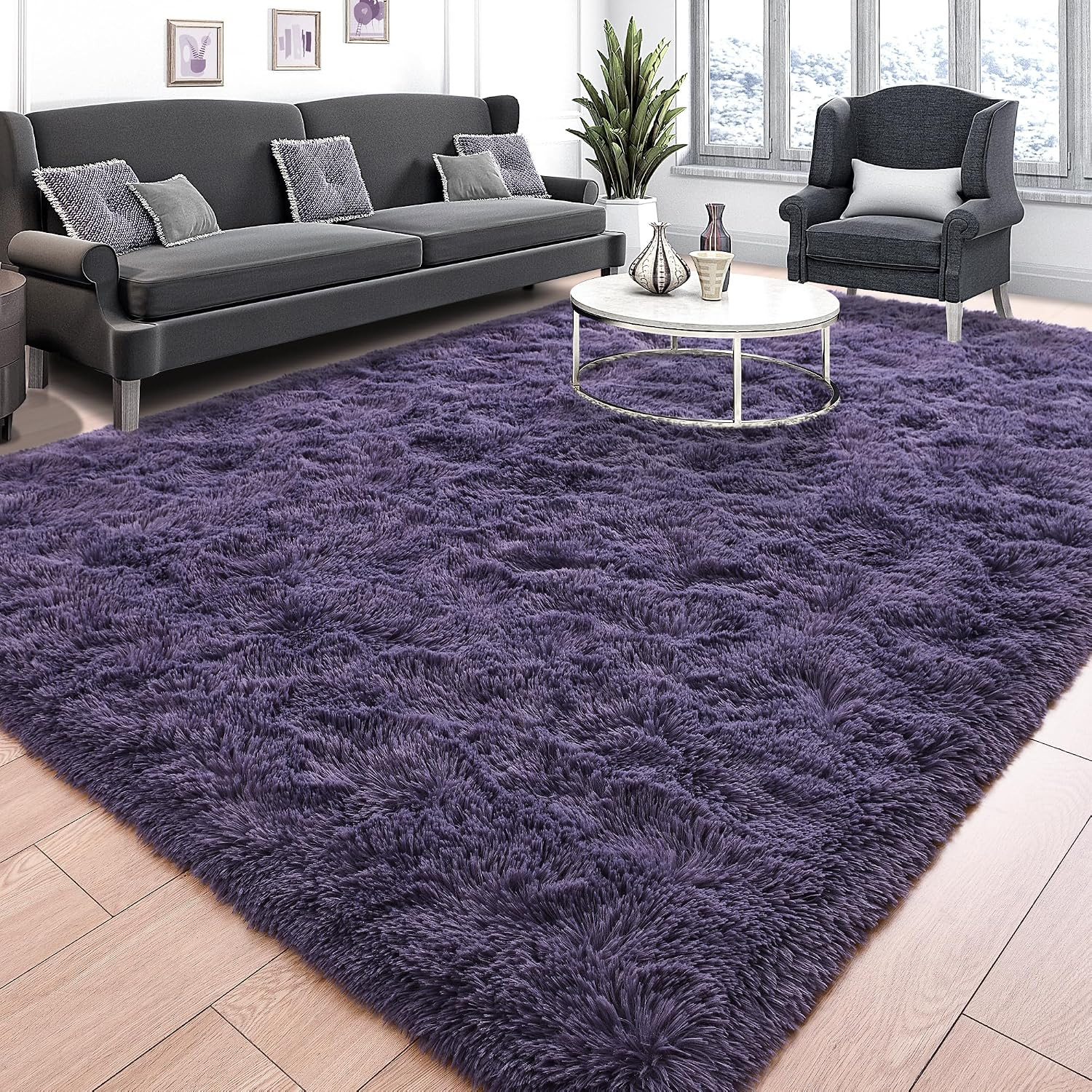 4X6 Area Rugs for Living Room, Soft Fluffy Shag Gray Purple Rug
