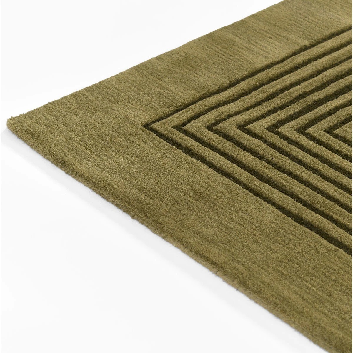 Hand Tufted Olive Green Wool Area Rug 8×10 Modern Geometric Maze Handmade Rug
