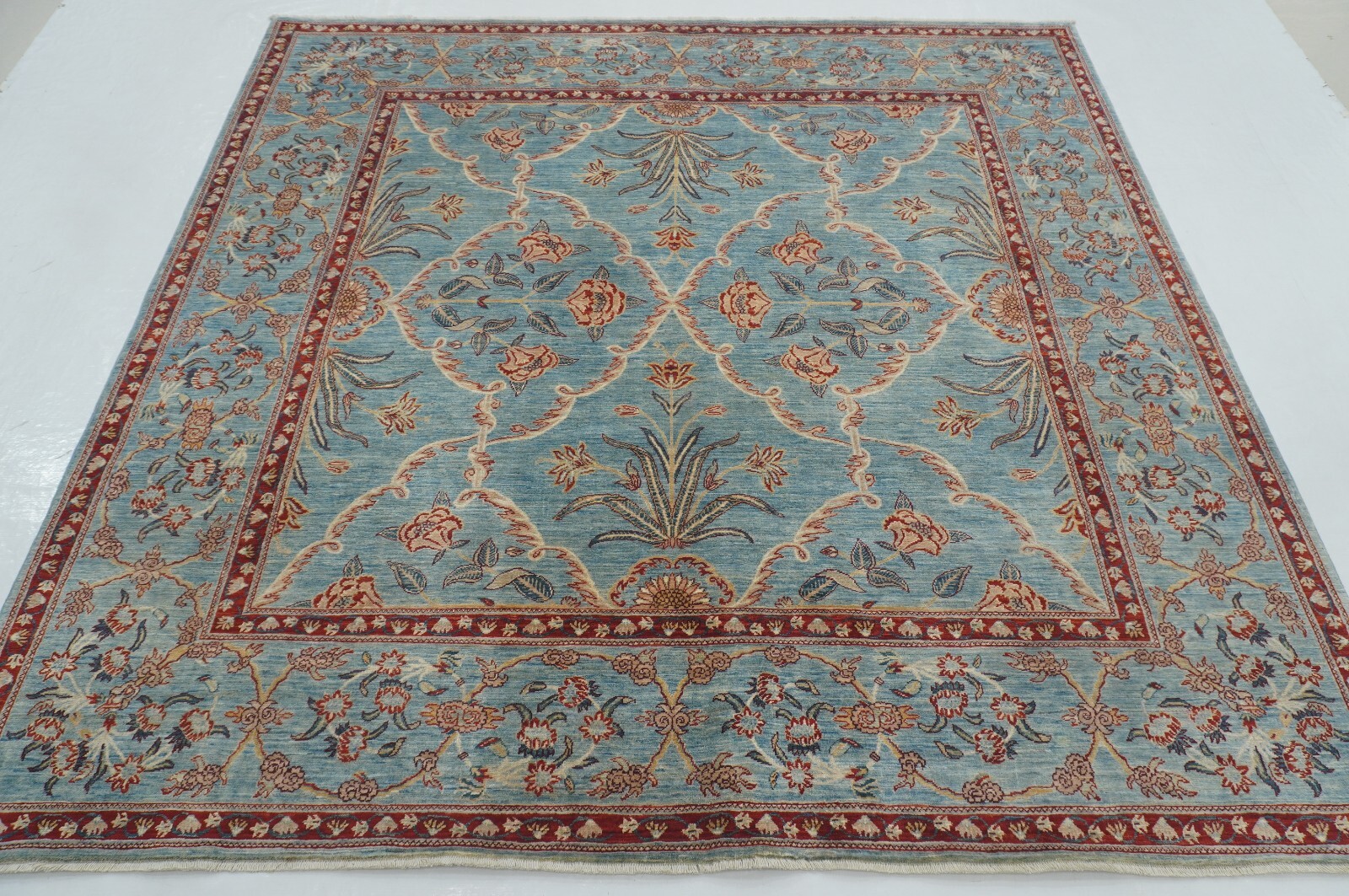 7 x 7 ft Blue Afghan Fine Hand Knotted Traditional Oriental Square Rug