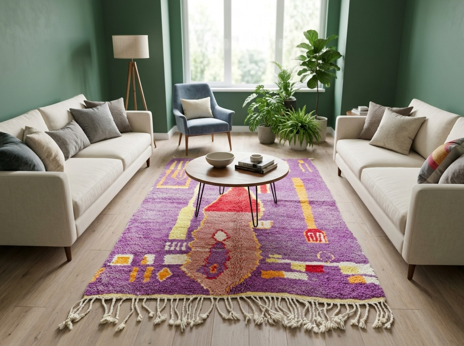 Handwoven Moroccan Beni Ourain Wool Rug Purple Shaggy Berber Carpet Custom Size