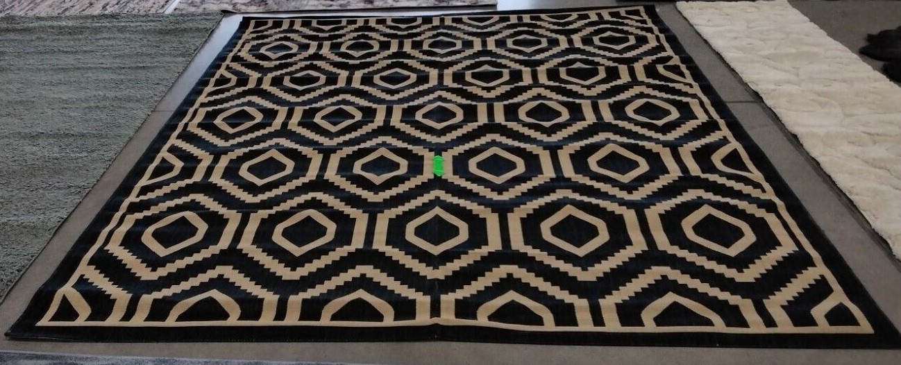 NAVY / BEIGE 9′ X 12′ Missing Thread Rug, Reduced Price 1172722881 CY6902-268-9