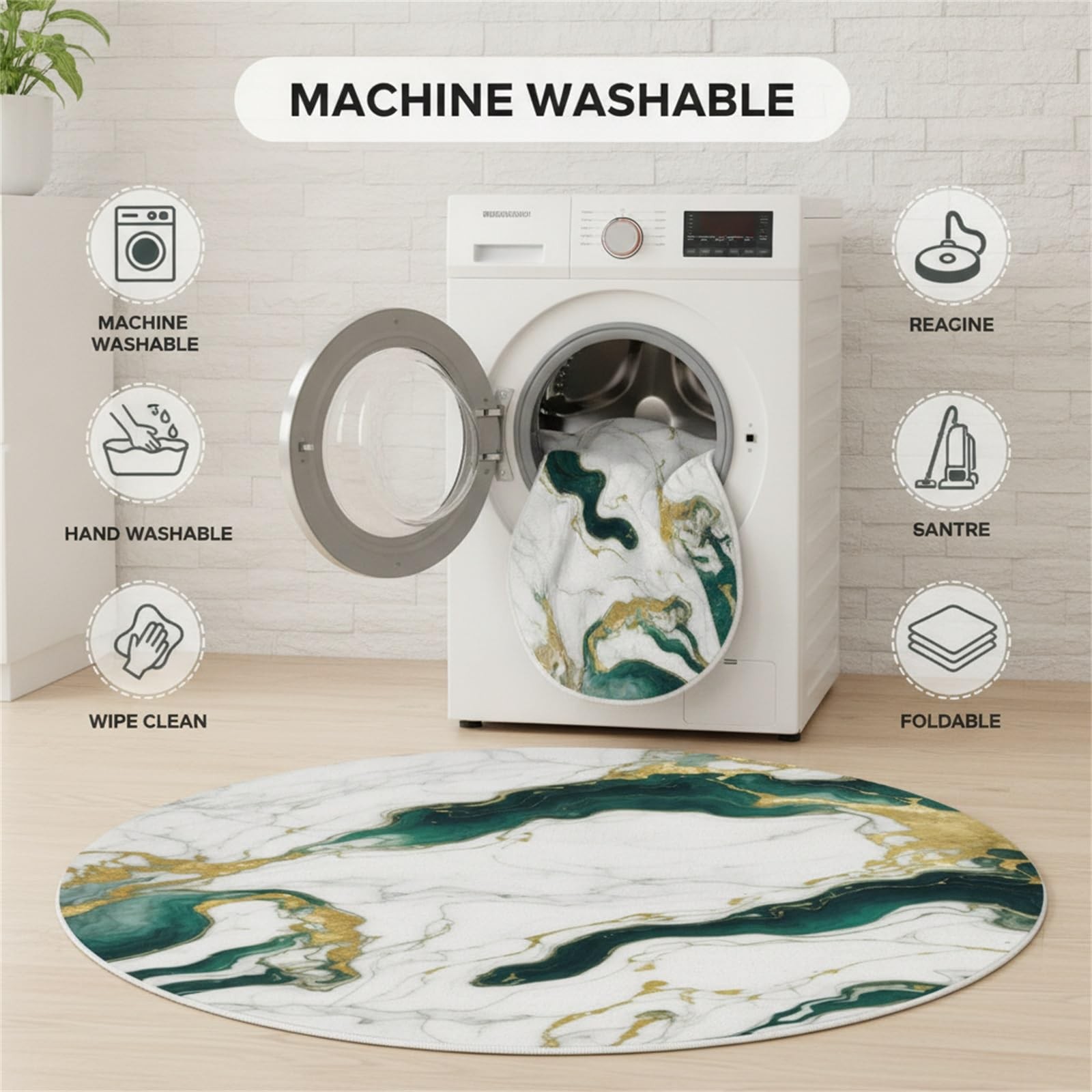 Emerald Green Gold Marble Abstract Modern Aesthetic 6ft Round 6′ (Round), E