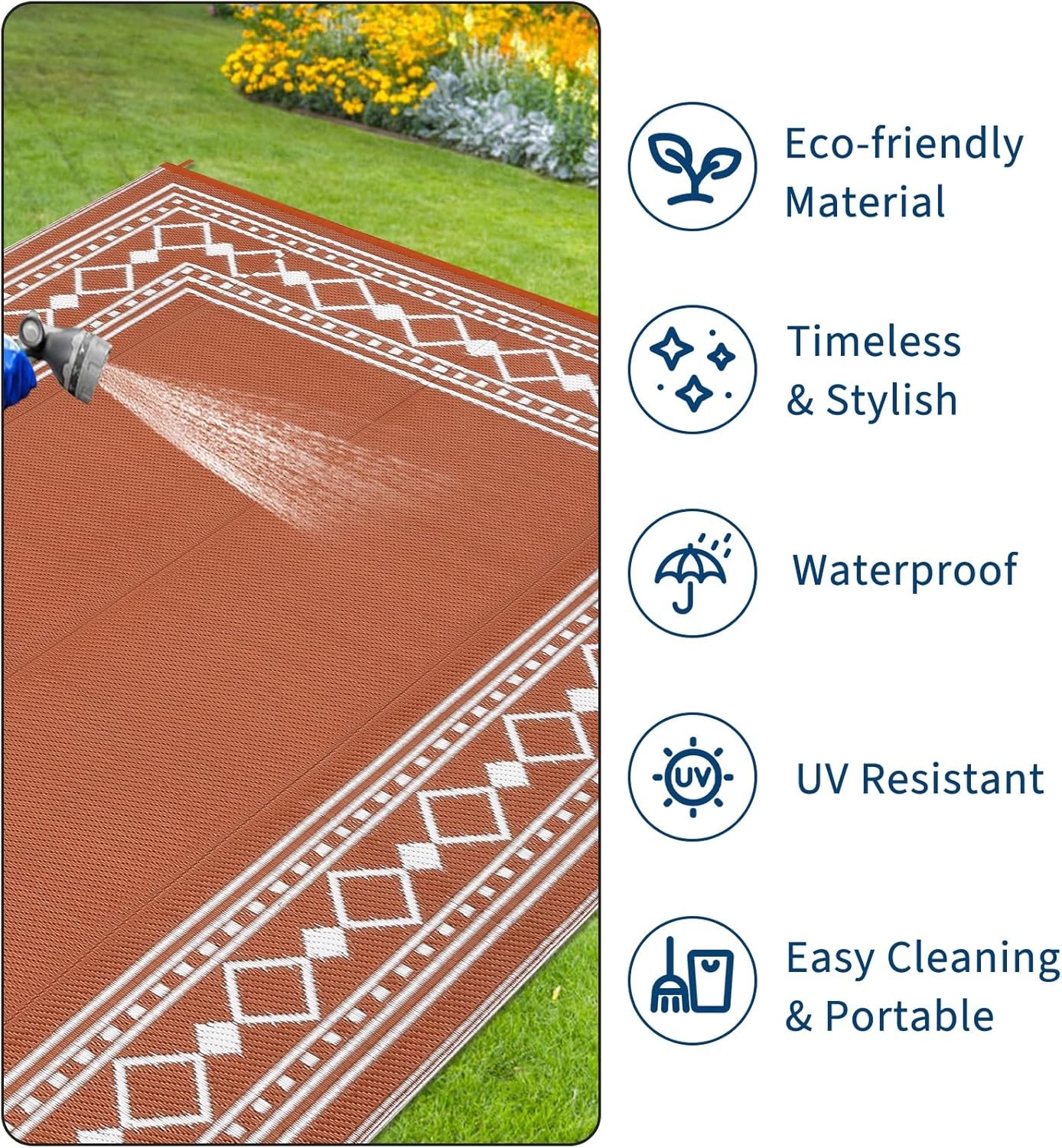 9 x 12 FT Outdoor Patio Rugs Reversible Waterproof Plastic Straw RV Camper Mat