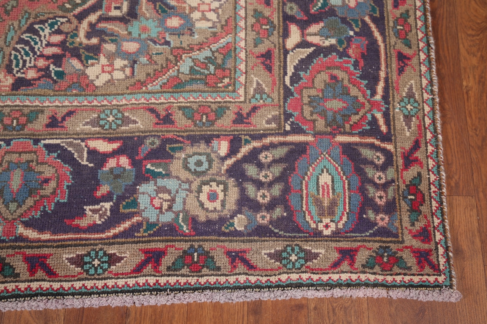 Vintage Pink/ Navy Blue Wool Tebriz Area Rug 7×9 Traditional Living Room Carpet