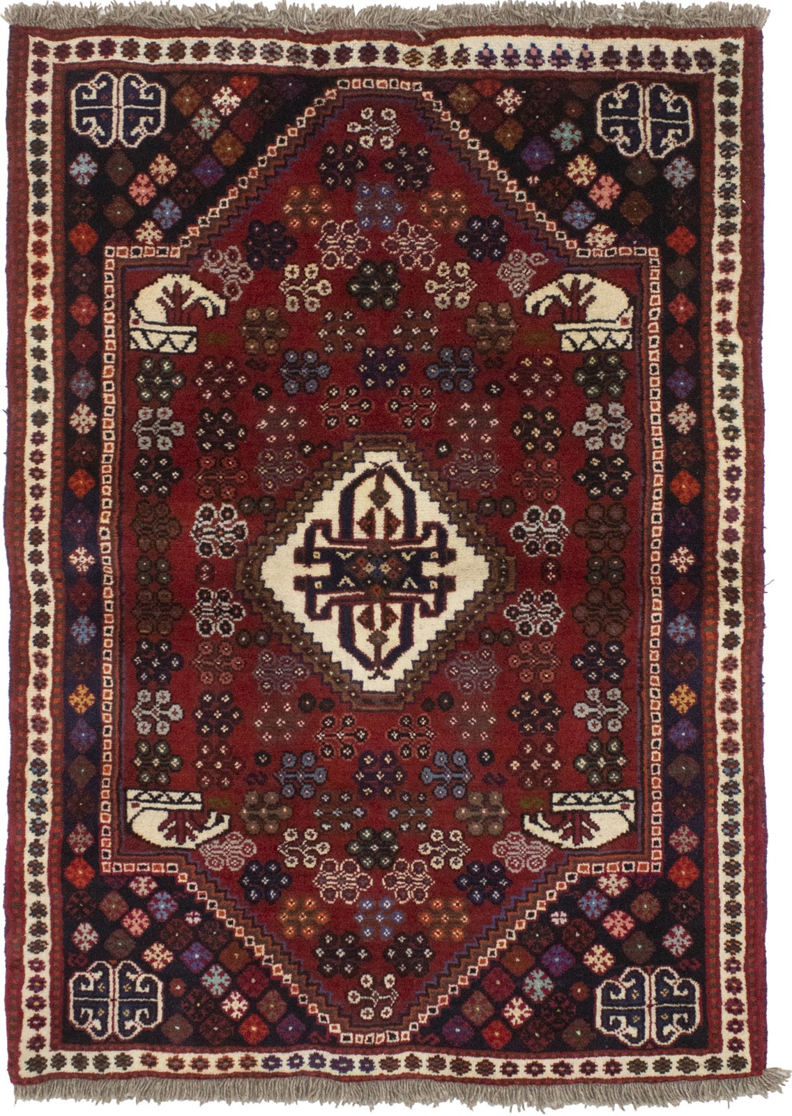 3’5X5 Small Hand-Knotted Wool Oriental Rug Red Tribal Design for Home Decor