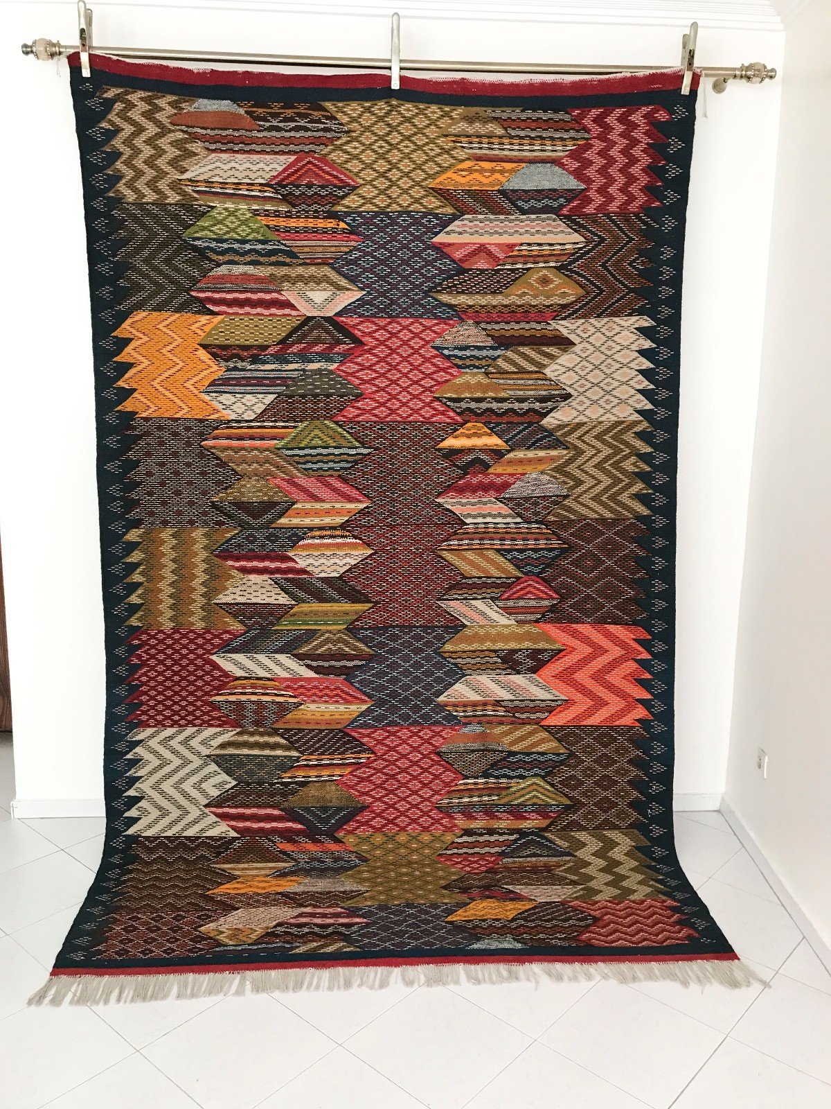 Moroccan Rug Carpet – Kilim Reversible.- Berber Picasso – Tribal Art 10′ x 6’4″
