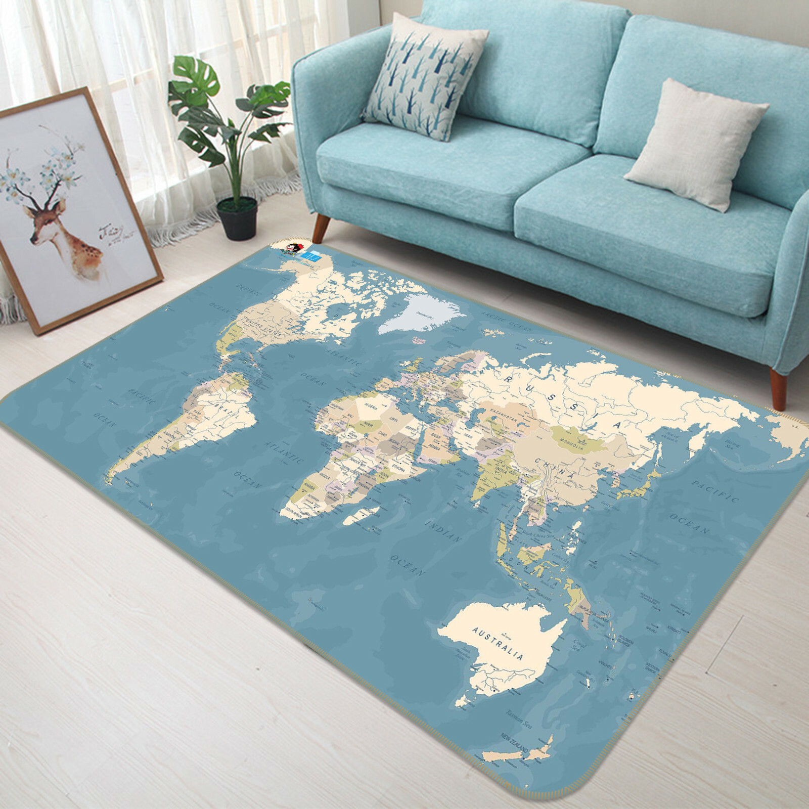 3D Yellow World Map ZHUA587 Game Non Slip Rug Mat Photo Carpet Zoe