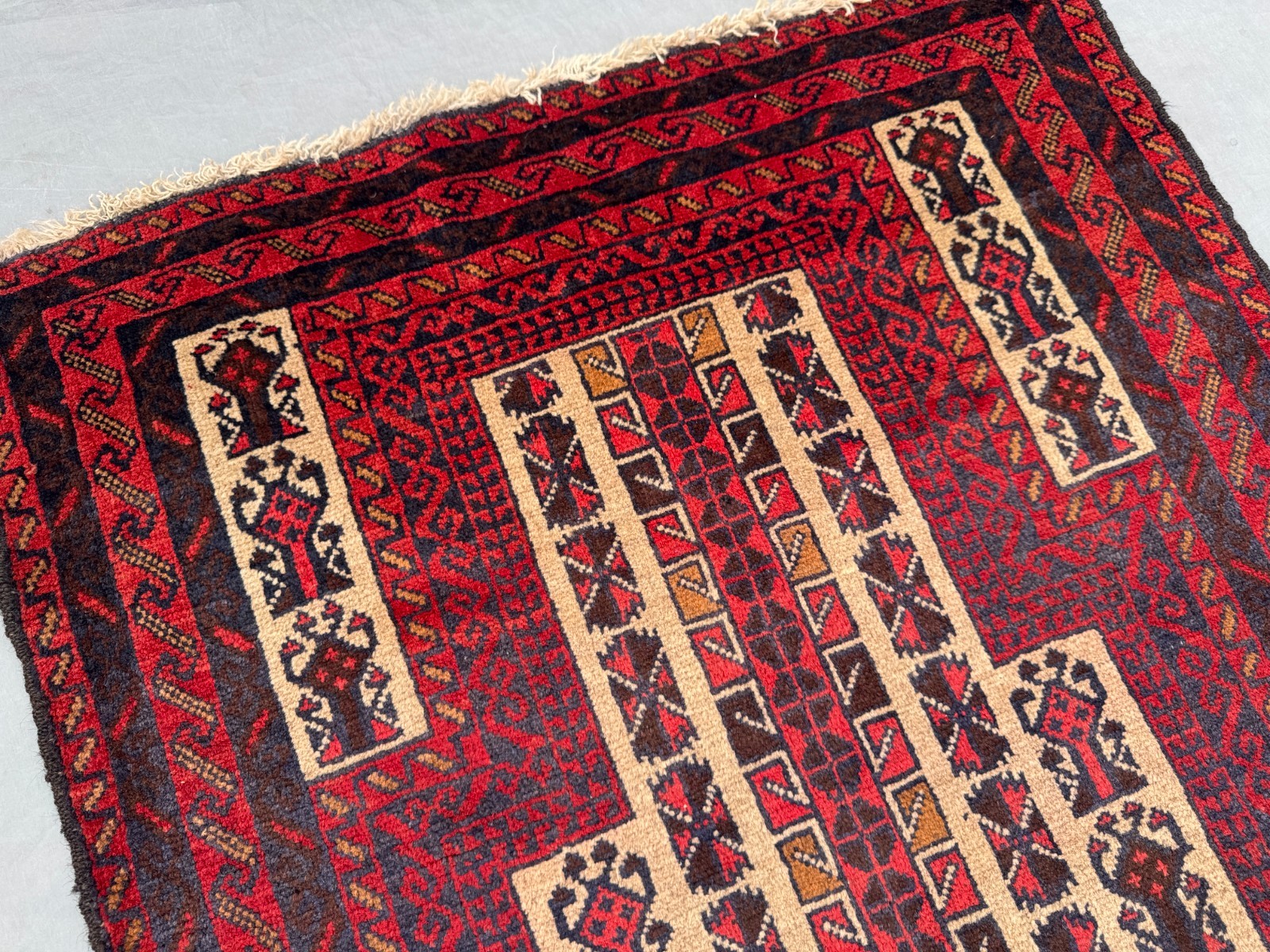 2’8 x 4’6 Ft Afghan Baluchi Tribal Rug Handmade Tree Motif Geometric Panel Nomad