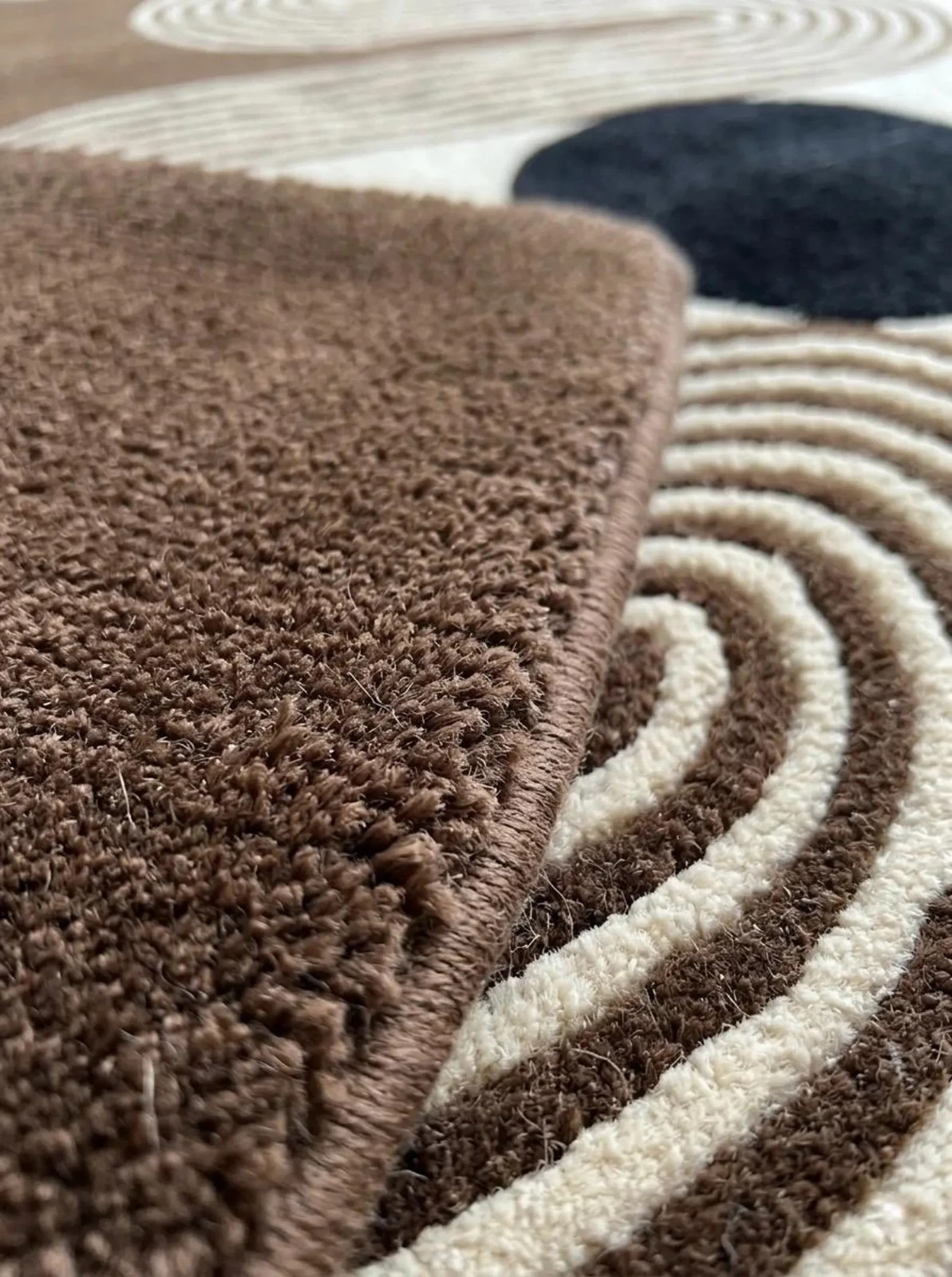 Hand-tufted Wool Rug, Brown Cream Abstract Geometric Carpet, Minimalist Living