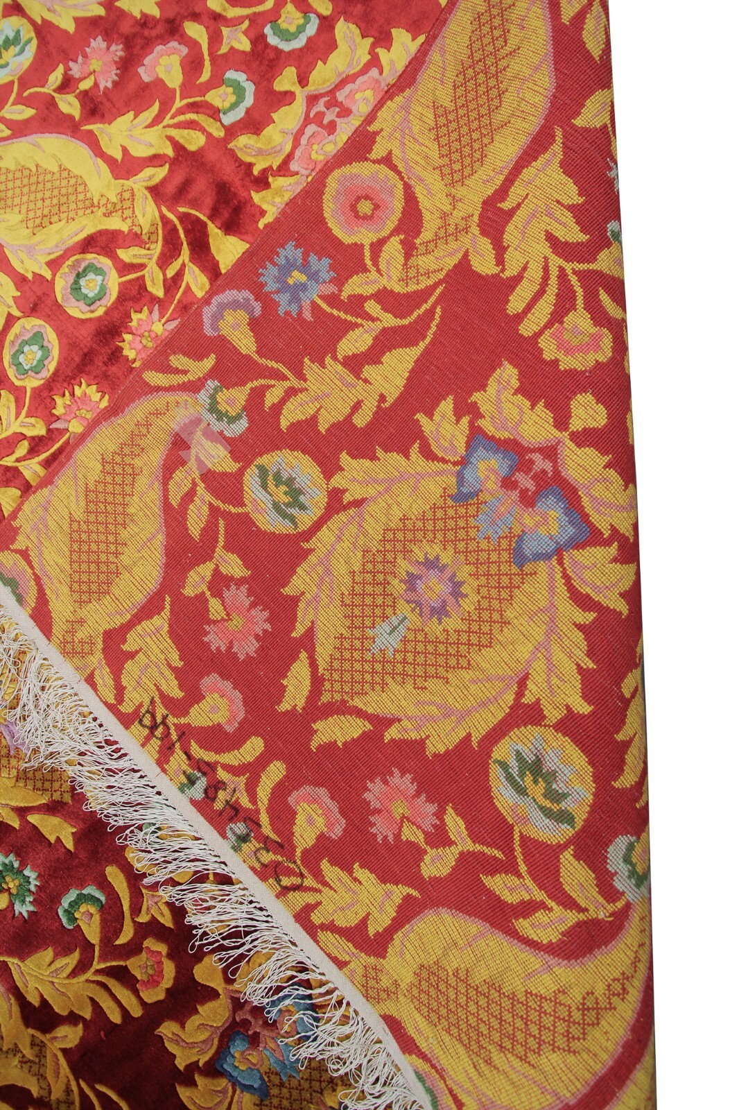 5×8 Vintage Art Nouveau Chinese Handmade Silk Rug Red Art Deco c.1965