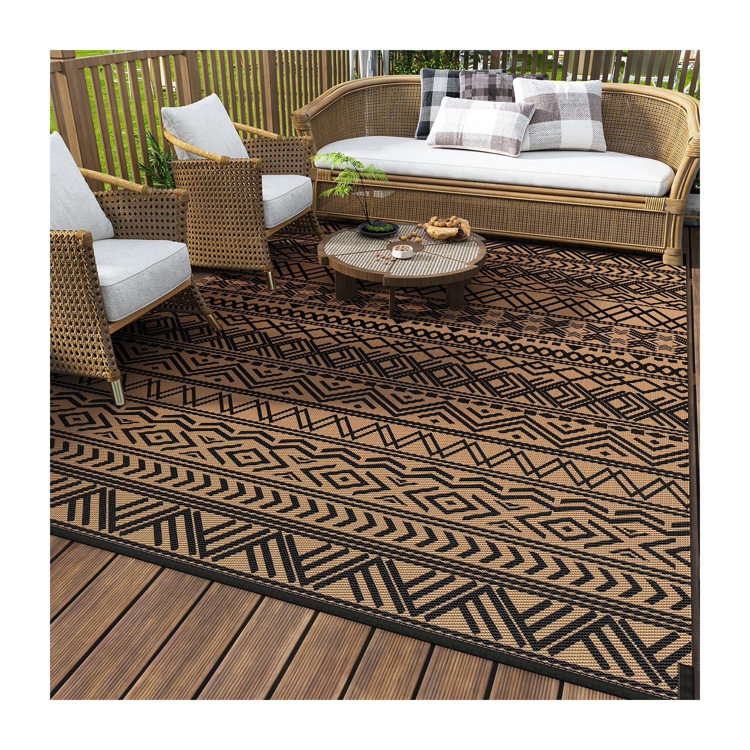 MontVoo Outdoor Rug Carpet Waterproof 6×9 Outdoor Patio Rug Mat Reverisble Pl…