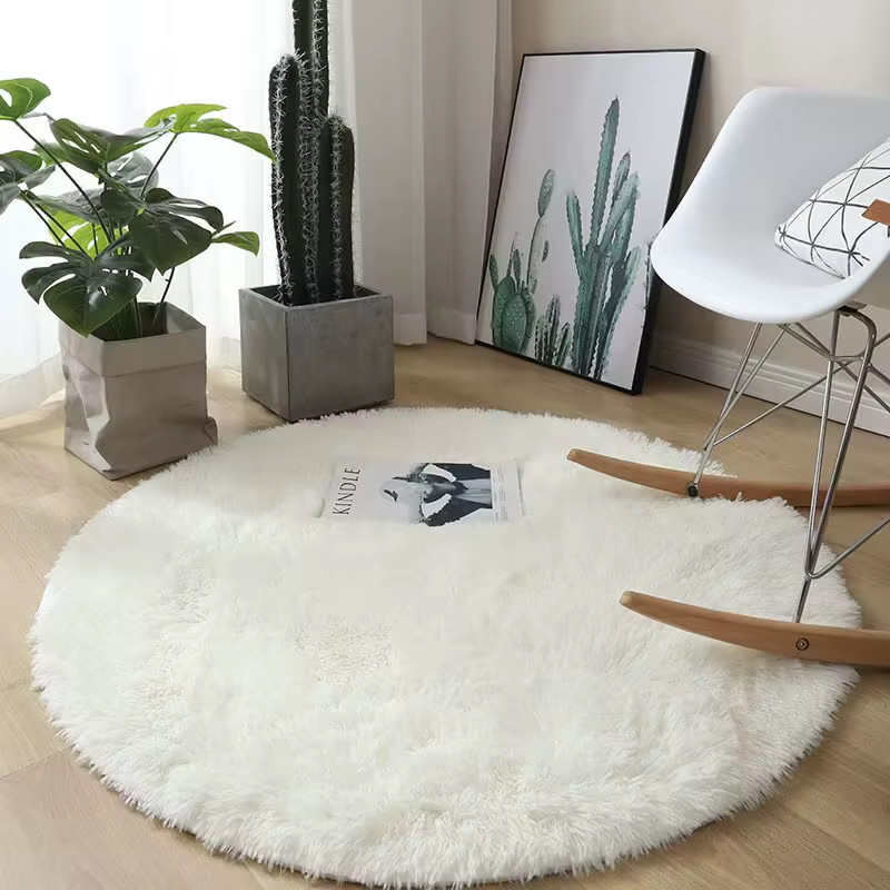 Plush round Carpet Living Room Decoration Super Soft Bedroom Fluffy White Carpet