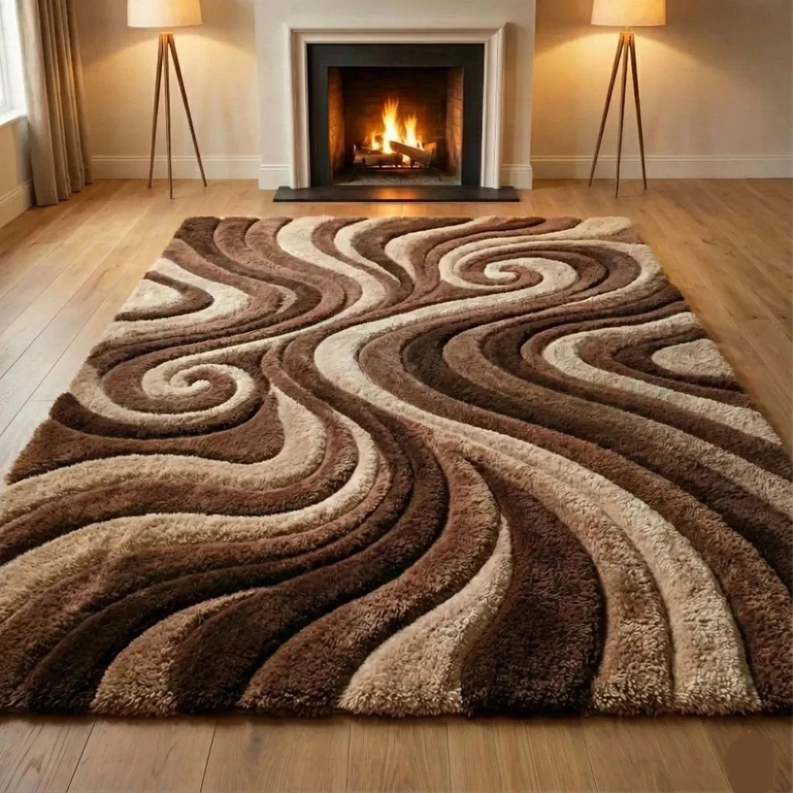 Hand-Tufted Swirl Wave Wool Rug | Modern Abstract Curved Pattern Area Rug Carpet