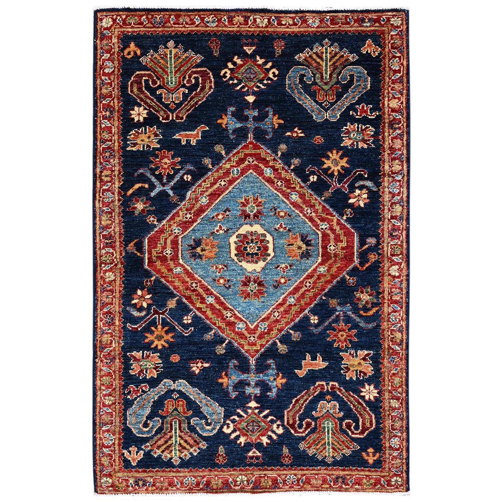 3’1″x5’1″ Blue Hand Knotted Northwest Zoroastrian Village Design Wool Rug 2568