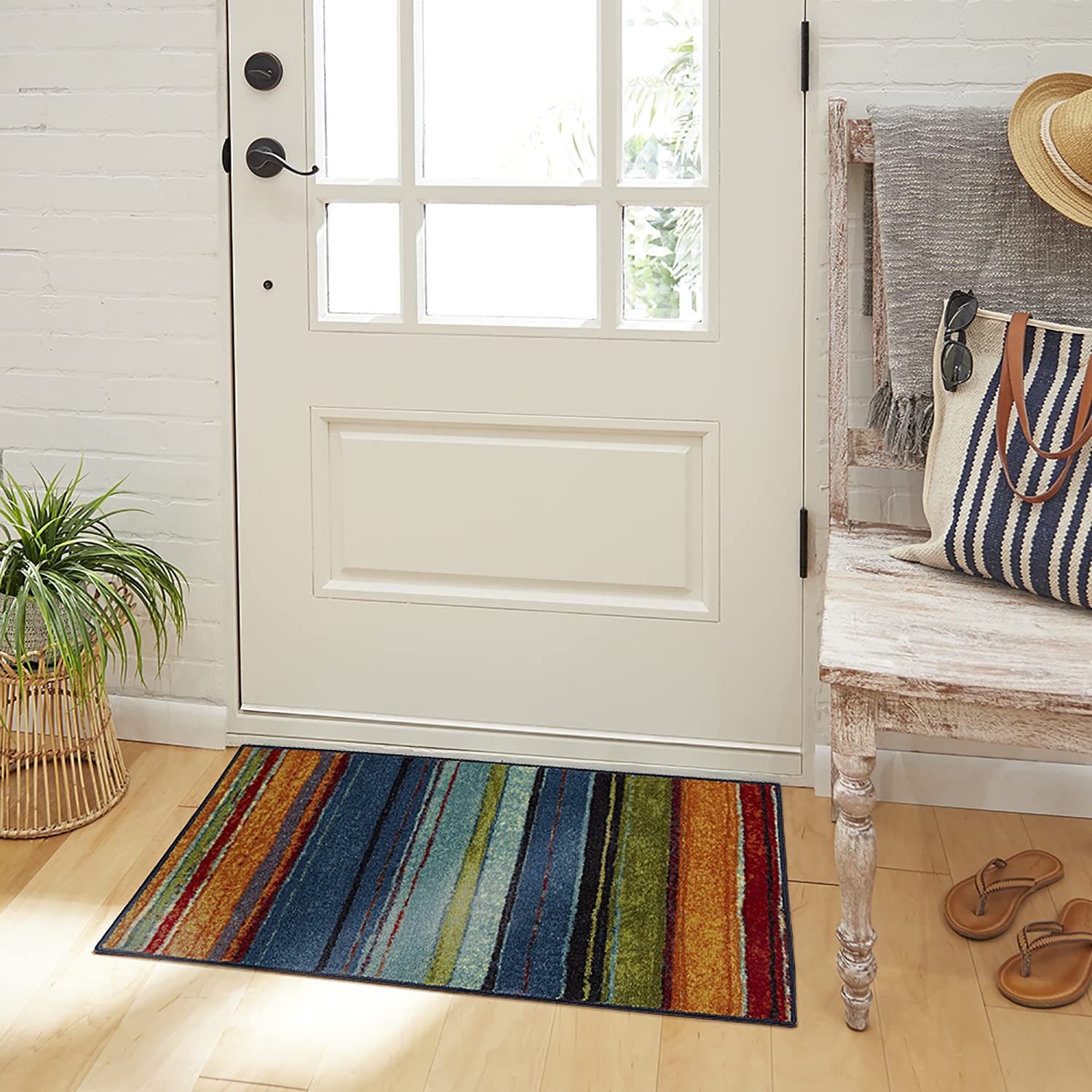 Mohawk Home Rainbow Stripe 1′ 8″ x 2′ 10″ Area Rug – Multicolor – Perfect for…