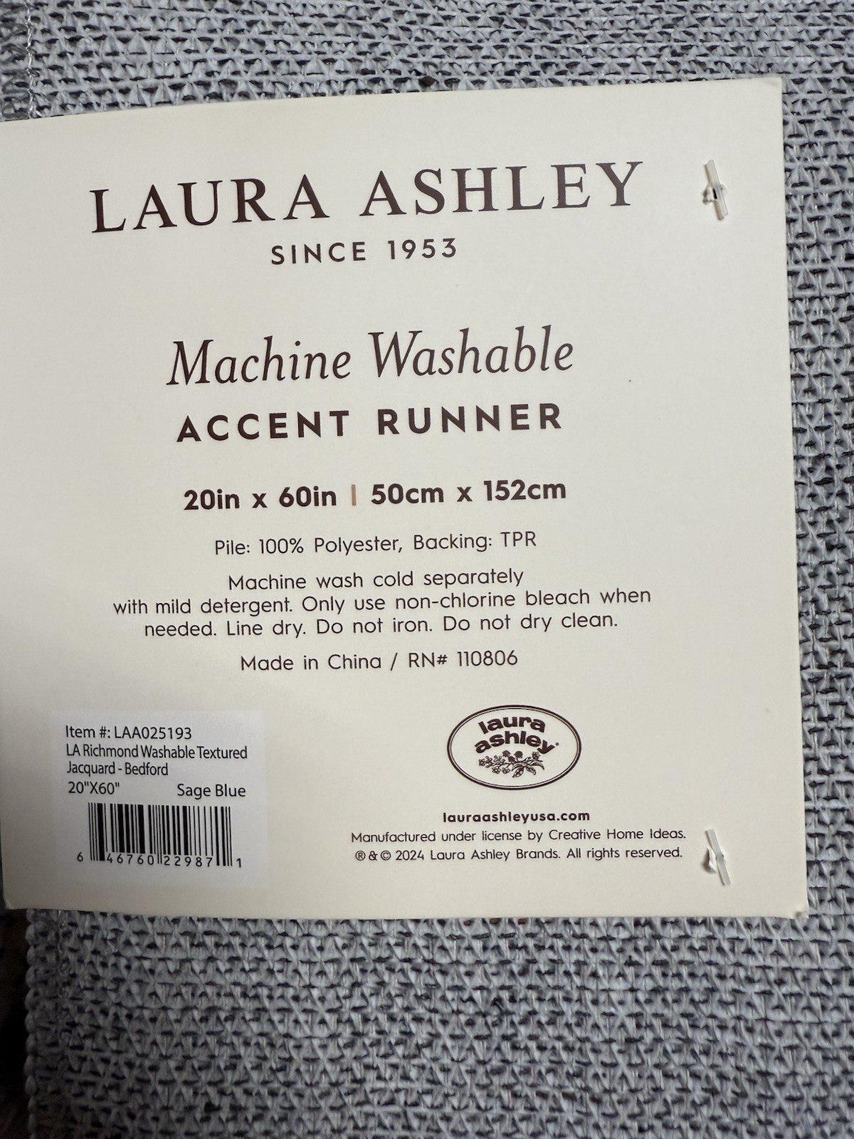 Laura Ashley Accent Rug 20” X 60” New Blue Gray