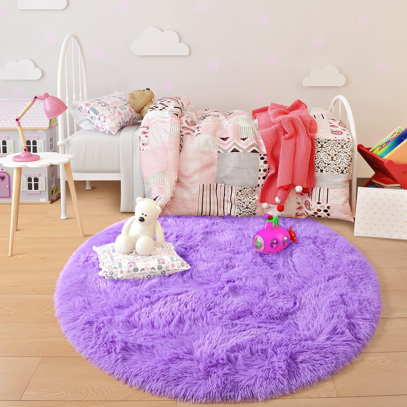 junovo Round Rug 5×5 Feet Fluffy Soft Area Rugs for Kids Girls Room Princess …