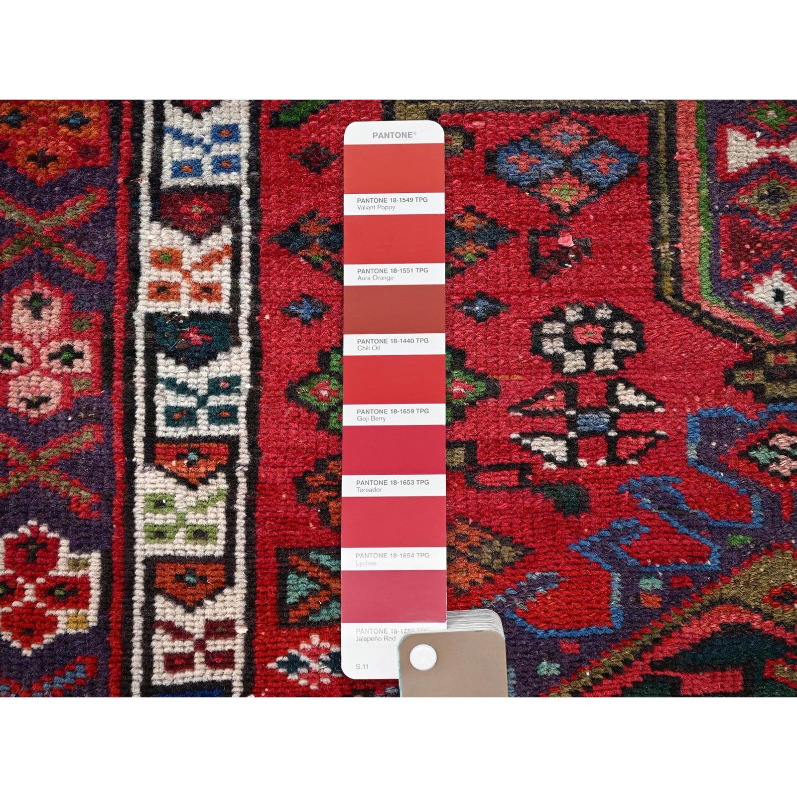3’x12’9″ Red Pink Vintage Zoroastrian Karjihooz Wool Hand Knotted Runner Rug