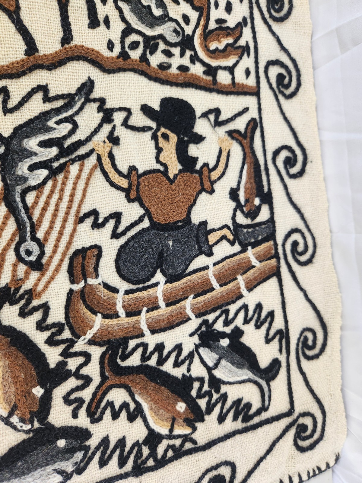 Vintage Peruvian Handwoven Wool Tapestry Wall Hanging Rug Andean Life Folk Art