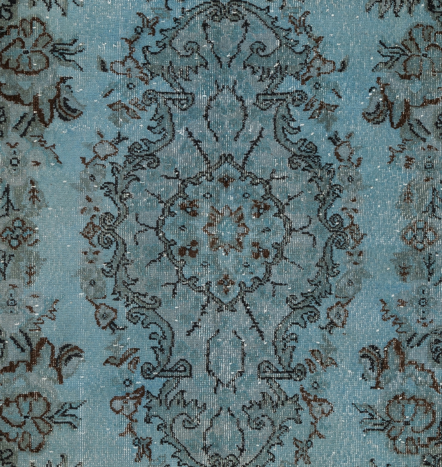 6×9.2 Ft Vintage Area Rug Redyed in Denim Blue Color, Hand-Knotted in Turkey