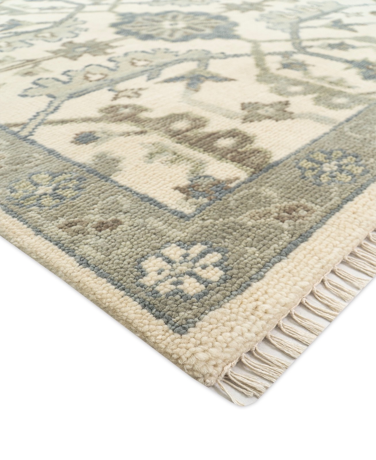 Floral Hand Knotted Wool Carpet 8’1″ x 10’0″ Ivory Turkish Oushak Bedroom Rug