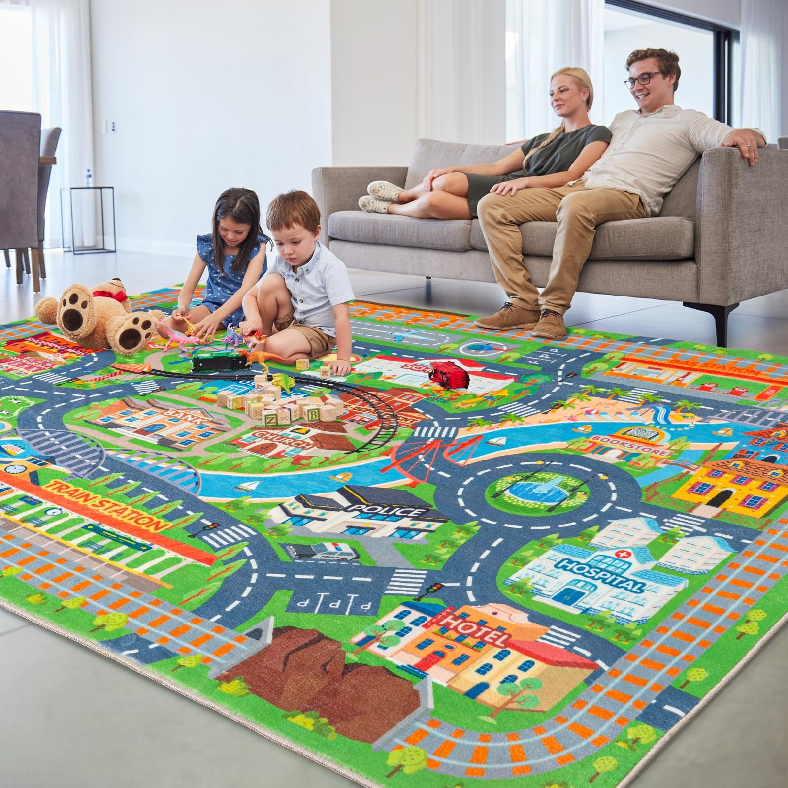 Car Rug Play Mat for Kids Toy Cars, Road Traffic Playmat for Kid Bedroom, Non…