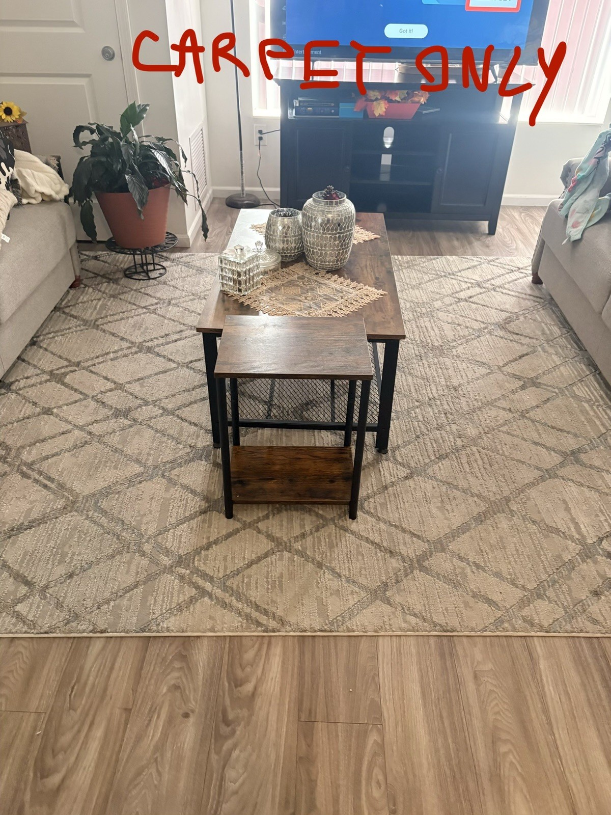 Beige/Gray Geometric Low Pile Area Rug 5×8 Rectangle 0.25in, Living Room